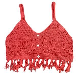 VTG Madden Red Crochet Fringe Crop Top M Coachella Festival Desert 70s Revival